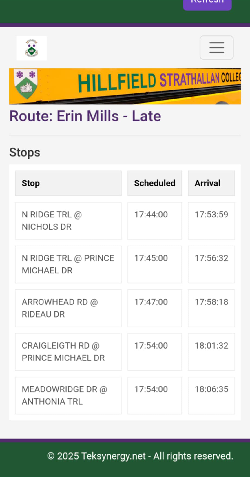 Run review screen showing a summary of the completed run with all stops and timestamps